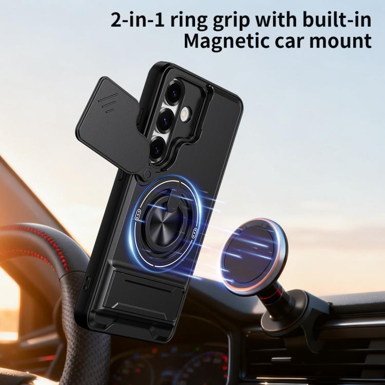 For Samsung Galaxy S25 5G Lens Sliding Window Multifunctional Magnetic Shockproof Phone Case