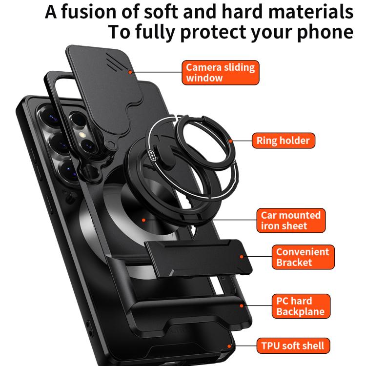 For Samsung Galaxy S25 Ultra 5G Lens Sliding Window Multifunctional Magnetic Shockproof Phone Case