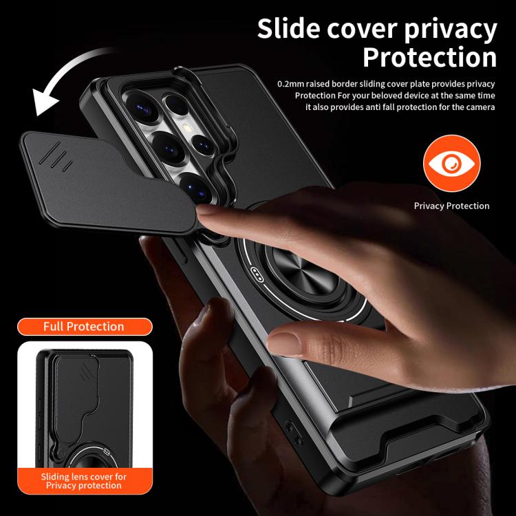 For Samsung Galaxy S25 Ultra 5G Lens Sliding Window Multifunctional Magnetic Shockproof Phone Case