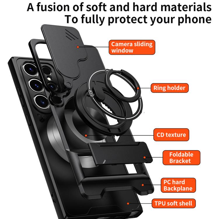 For Samsung Galaxy S23 Ultra 5G Lens Sliding Window Multifunctional Magnetic Shockproof Phone Case