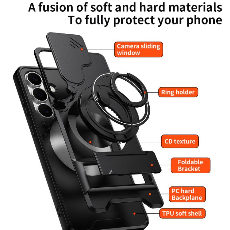 For Samsung Galaxy S25 FE 5G Lens Sliding Window Multifunctional Magnetic Shockproof Phone Case