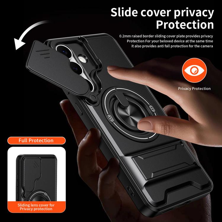 For Samsung Galaxy S25 FE 5G Lens Sliding Window Multifunctional Magnetic Shockproof Phone Case