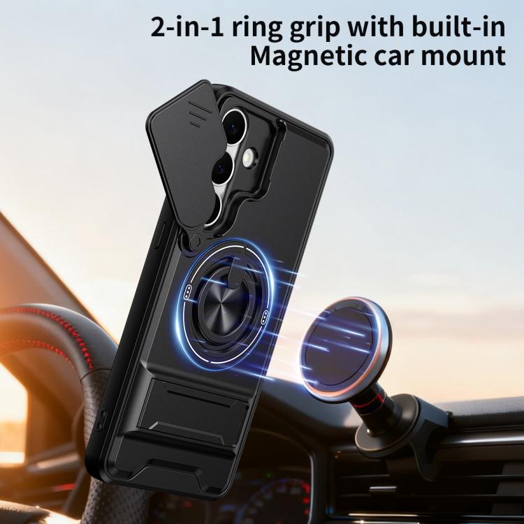 For Samsung Galaxy S25 FE 5G Lens Sliding Window Multifunctional Magnetic Shockproof Phone Case