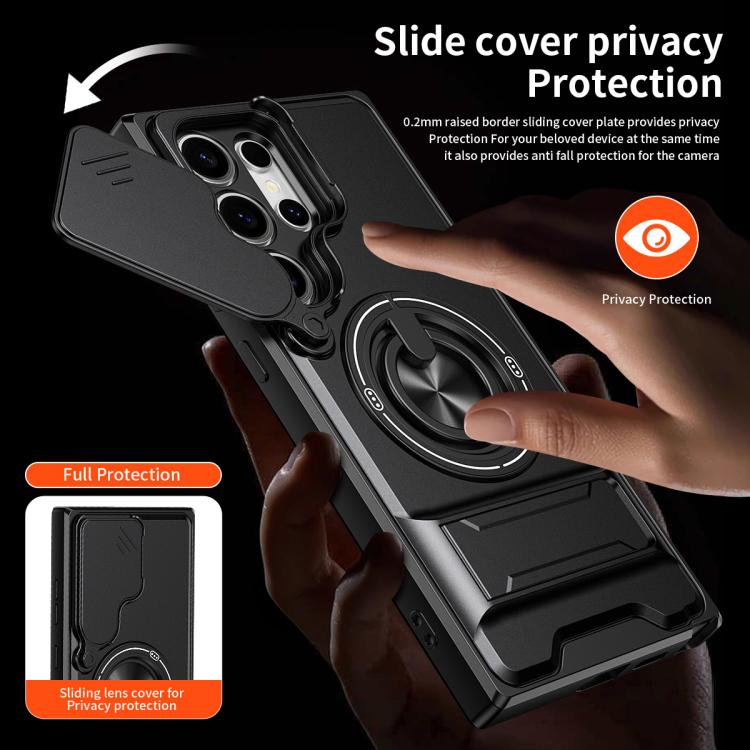 For Samsung Galaxy S24 Ultra 5G Lens Sliding Window Multifunctional Magnetic Shockproof Phone Case