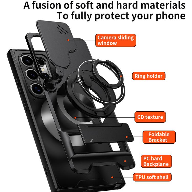 For Samsung Galaxy S24 Ultra 5G Lens Sliding Window Multifunctional Magnetic Shockproof Phone Case