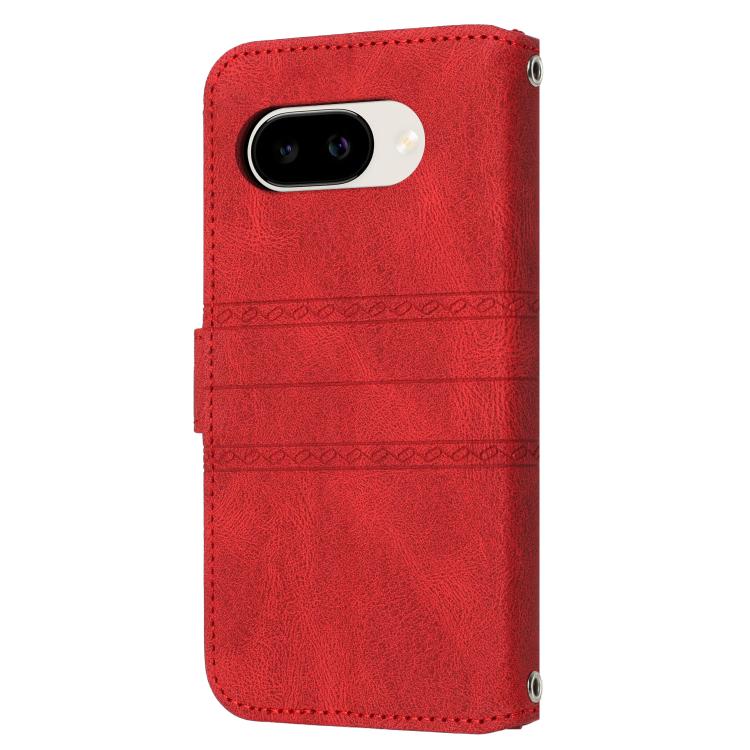 For Google Pixel 10a Embossed Stripes Skin Feel Leather Phone Case