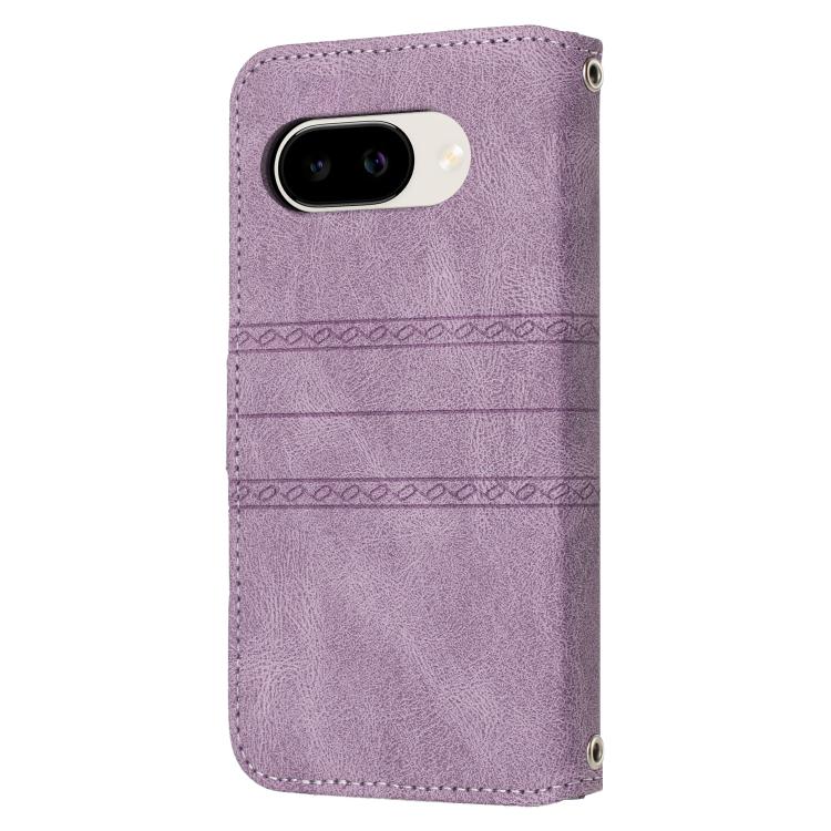 For Google Pixel 10a Embossed Stripes Skin Feel Leather Phone Case