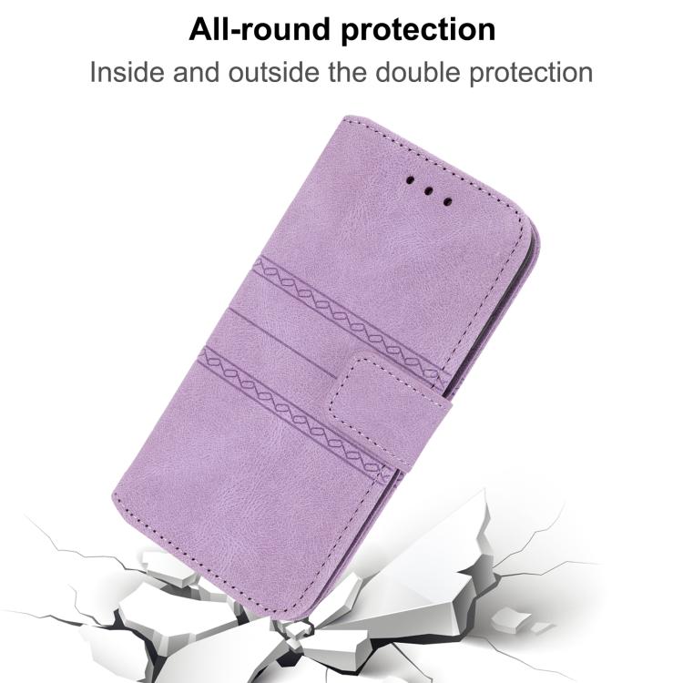 For Google Pixel 10a Embossed Stripes Skin Feel Leather Phone Case
