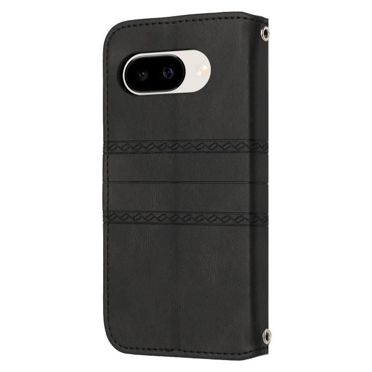 For Google Pixel 10a Embossed Stripes Skin Feel Leather Phone Case