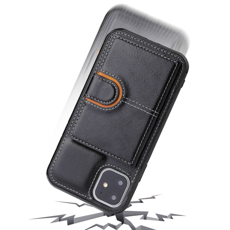 For iPhone 11 PU + TPU + PC  Shockproof Back Cover Case with Card Slot & Holder