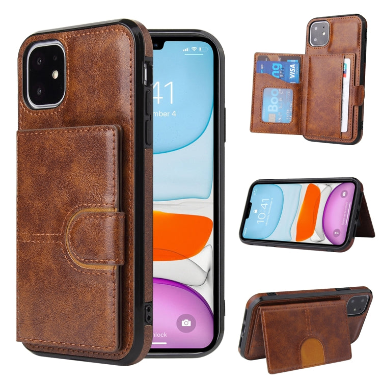 For iPhone 11 PU + TPU + PC  Shockproof Back Cover Case with Card Slot & Holder