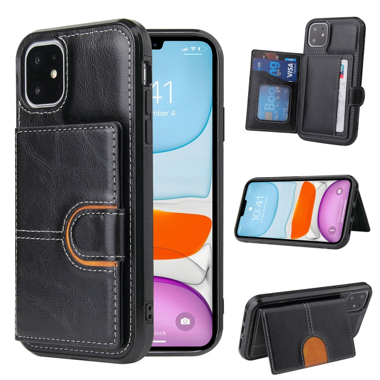 For iPhone 12 / 12 Pro PU + TPU + PC  Shockproof Back Cover Case with Card Slot & Holder