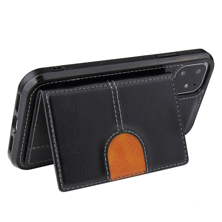 For iPhone 12 / 12 Pro PU + TPU + PC  Shockproof Back Cover Case with Card Slot & Holder