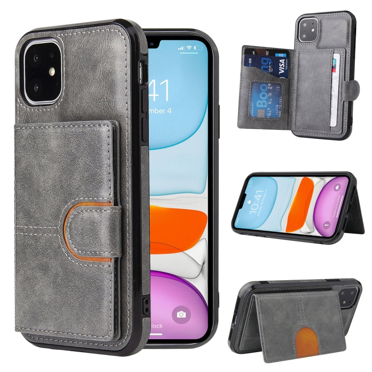 For iPhone 12 / 12 Pro PU + TPU + PC  Shockproof Back Cover Case with Card Slot & Holder