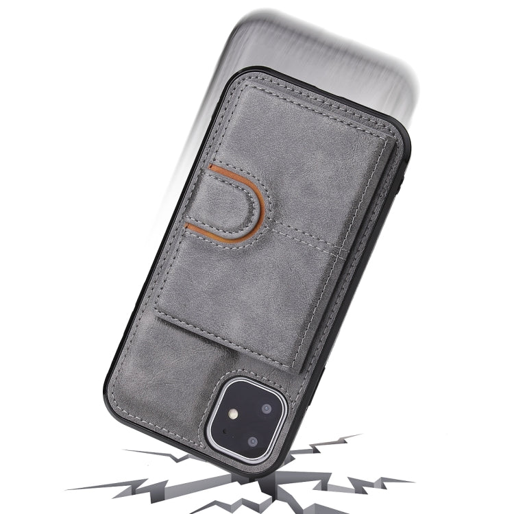 For iPhone 12 / 12 Pro PU + TPU + PC  Shockproof Back Cover Case with Card Slot & Holder