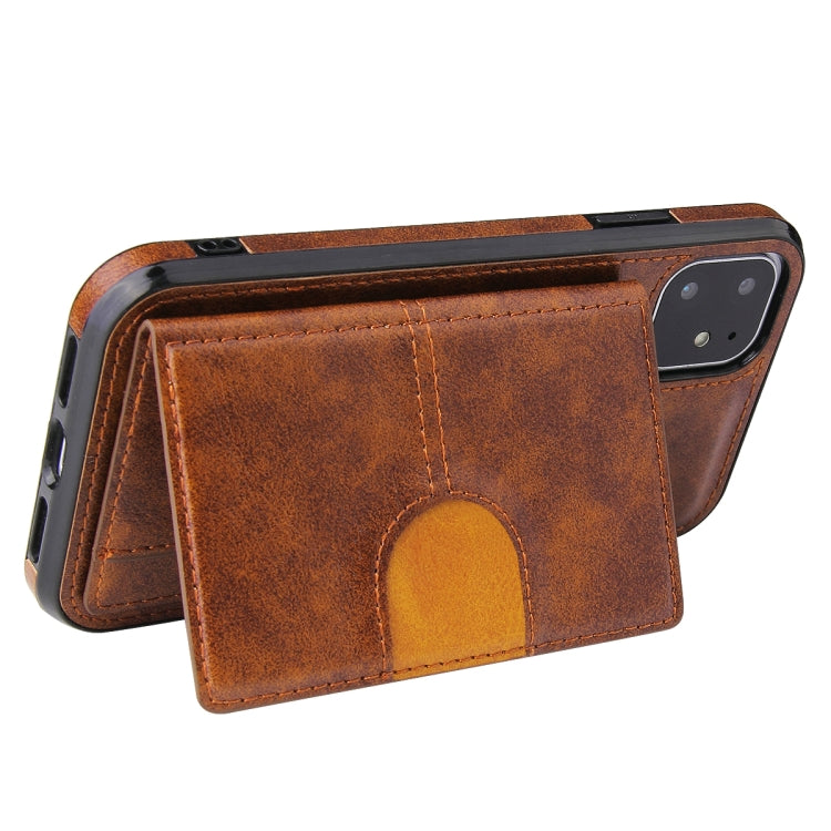 For iPhone 12 / 12 Pro PU + TPU + PC  Shockproof Back Cover Case with Card Slot & Holder