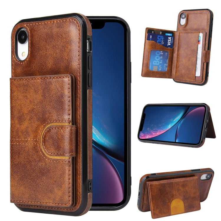 For iPhone X / XS PU + TPU + PC  Shockproof Back Cover Case with Card Slot & Holder