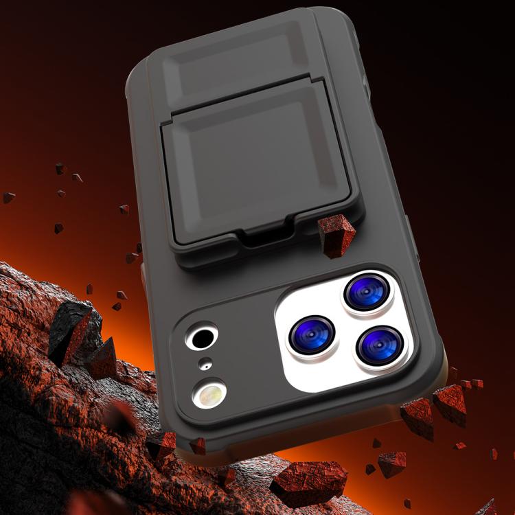 For iPhone 17 Pro Max Skin Feel TPU Hidden Mirror Card Bag Phone Case with Stand