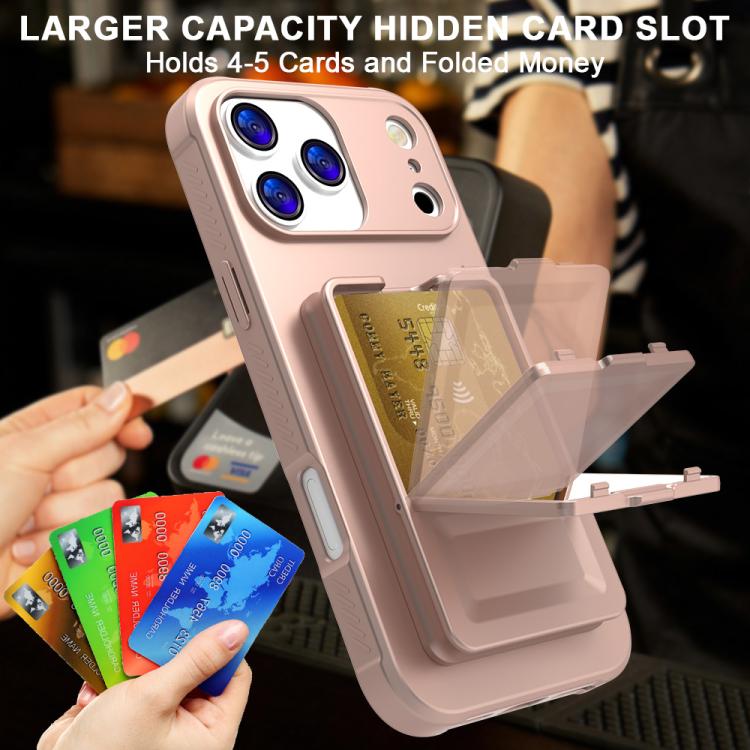 For iPhone 17 Pro Max Skin Feel TPU Hidden Mirror Card Bag Phone Case with Stand