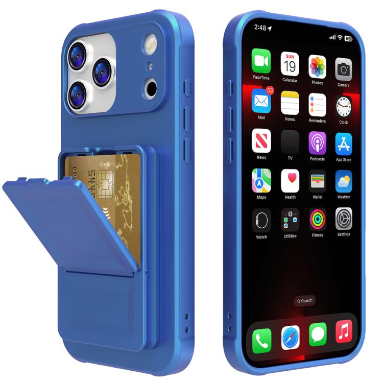 For iPhone 17 Pro Skin Feel TPU Hidden Mirror Card Bag Phone Case with Stand