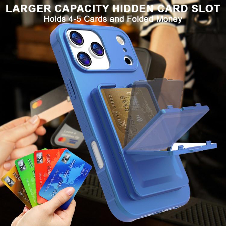 For iPhone 17 Pro Skin Feel TPU Hidden Mirror Card Bag Phone Case with Stand