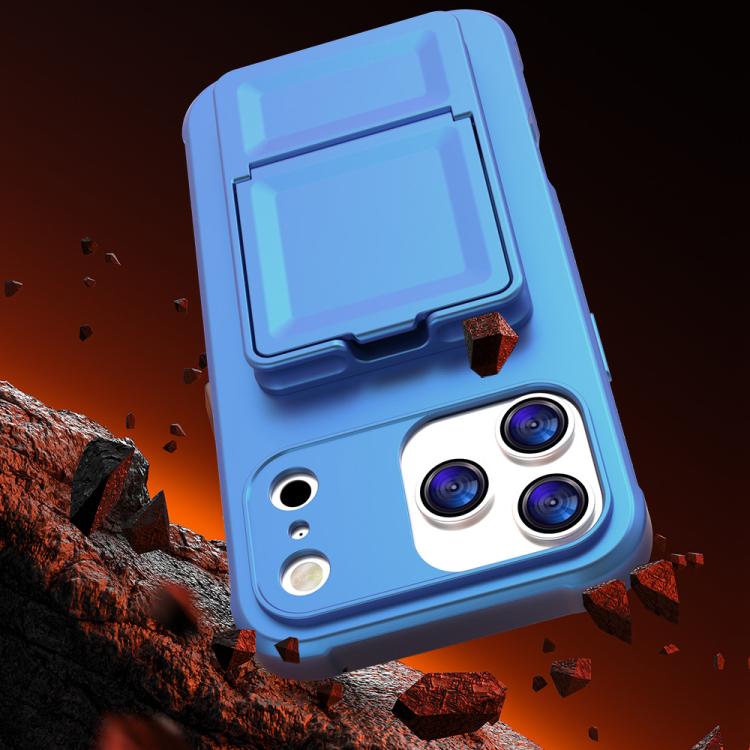 For iPhone 17 Pro Skin Feel TPU Hidden Mirror Card Bag Phone Case with Stand