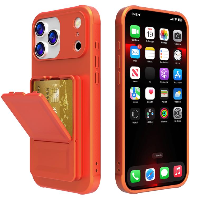 For iPhone 17 Pro Skin Feel TPU Hidden Mirror Card Bag Phone Case with Stand