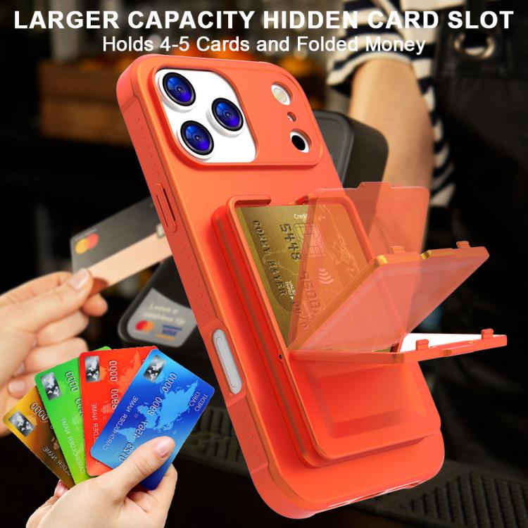 For iPhone 17 Pro Skin Feel TPU Hidden Mirror Card Bag Phone Case with Stand