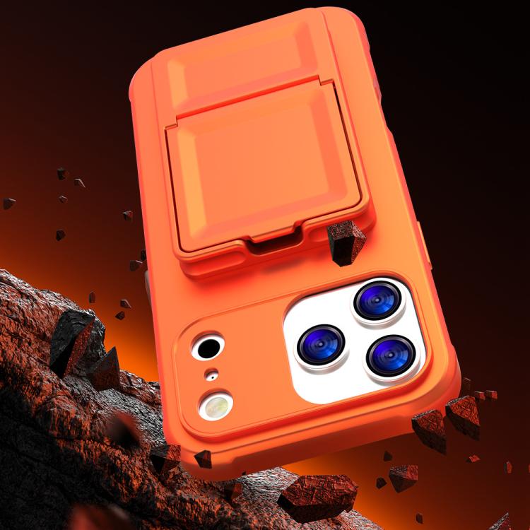 For iPhone 17 Pro Skin Feel TPU Hidden Mirror Card Bag Phone Case with Stand