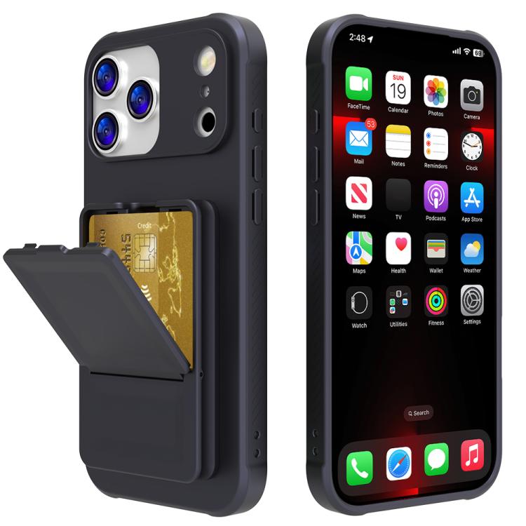 For iPhone 17 Pro Skin Feel TPU Hidden Mirror Card Bag Phone Case with Stand