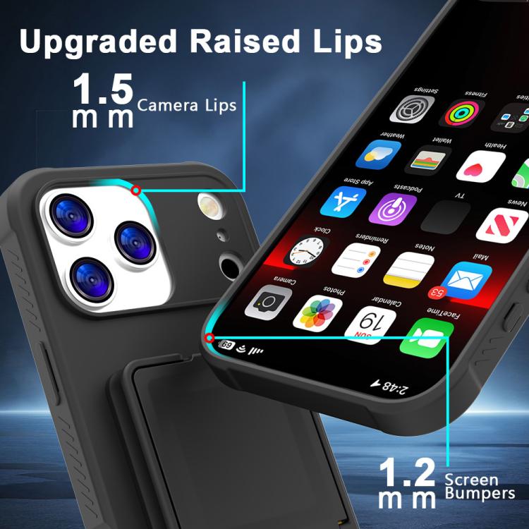 For iPhone 17 Pro Skin Feel TPU Hidden Mirror Card Bag Phone Case with Stand