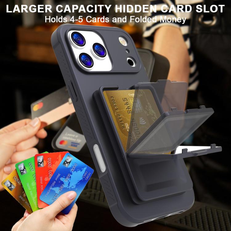For iPhone 17 Pro Skin Feel TPU Hidden Mirror Card Bag Phone Case with Stand