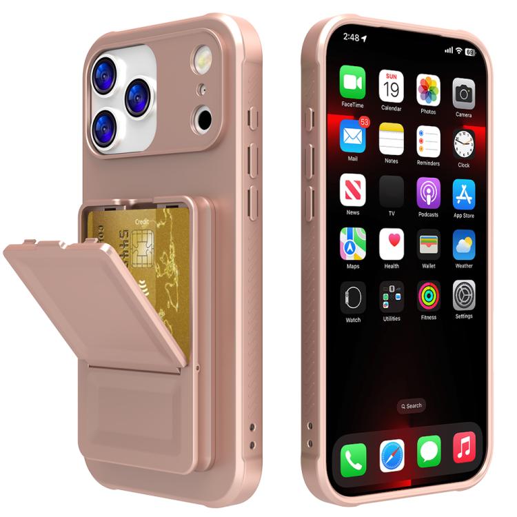 For iPhone 17 Pro Skin Feel TPU Hidden Mirror Card Bag Phone Case with Stand