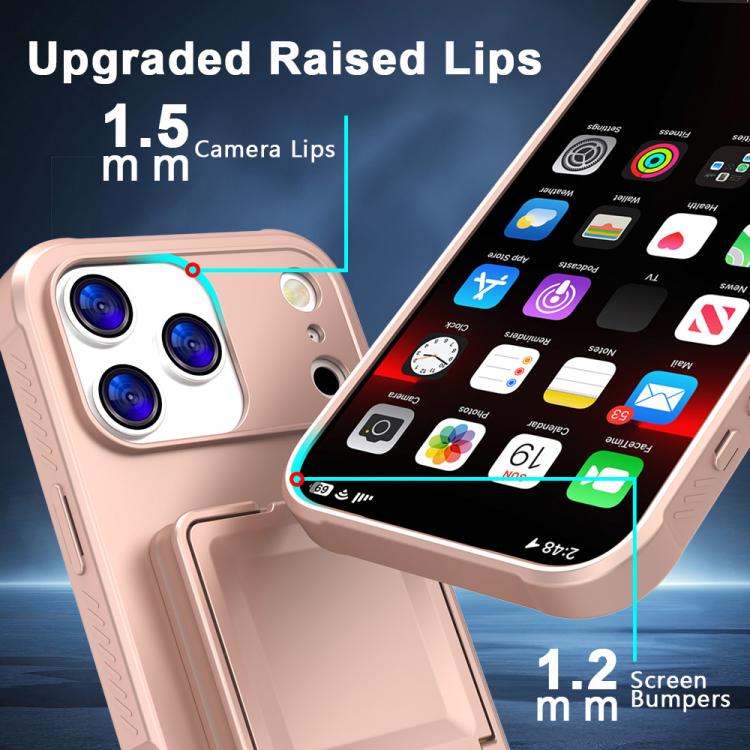 For iPhone 17 Pro Skin Feel TPU Hidden Mirror Card Bag Phone Case with Stand