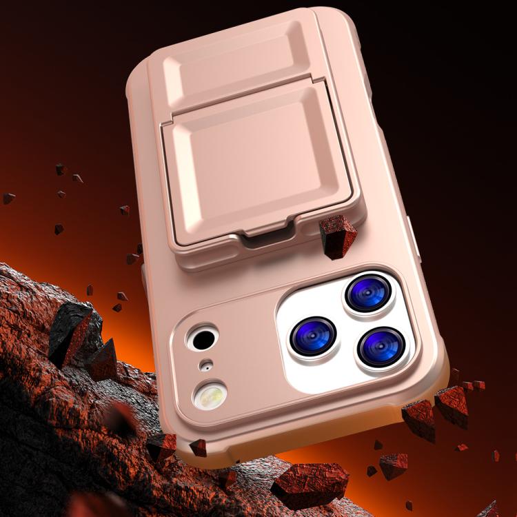 For iPhone 17 Pro Skin Feel TPU Hidden Mirror Card Bag Phone Case with Stand