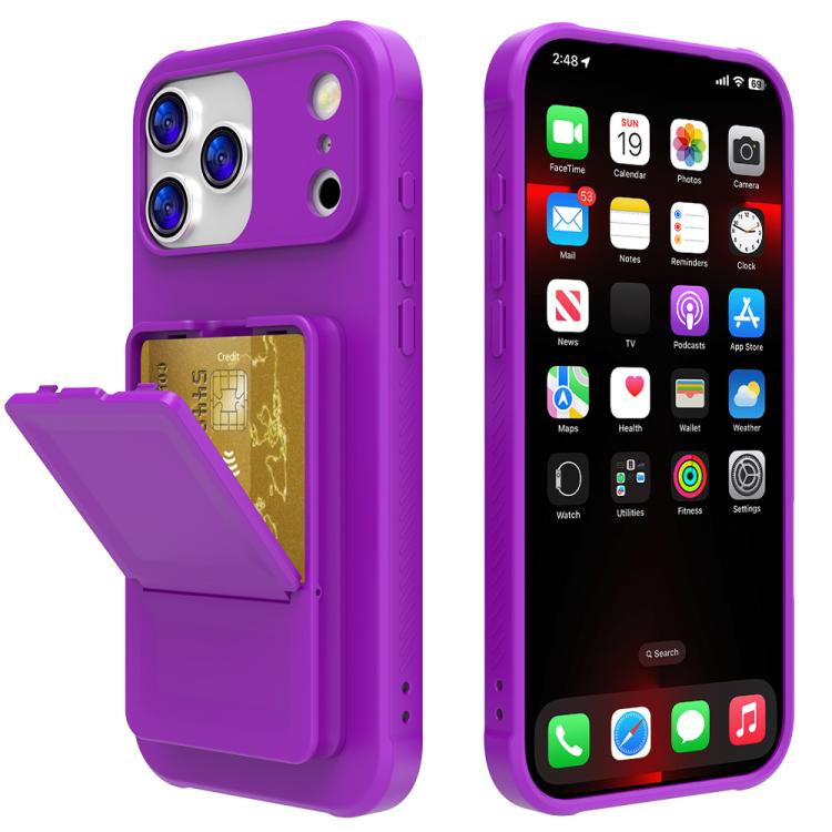 For iPhone 17 Pro Skin Feel TPU Hidden Mirror Card Bag Phone Case with Stand