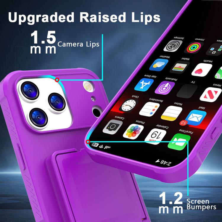 For iPhone 17 Pro Skin Feel TPU Hidden Mirror Card Bag Phone Case with Stand