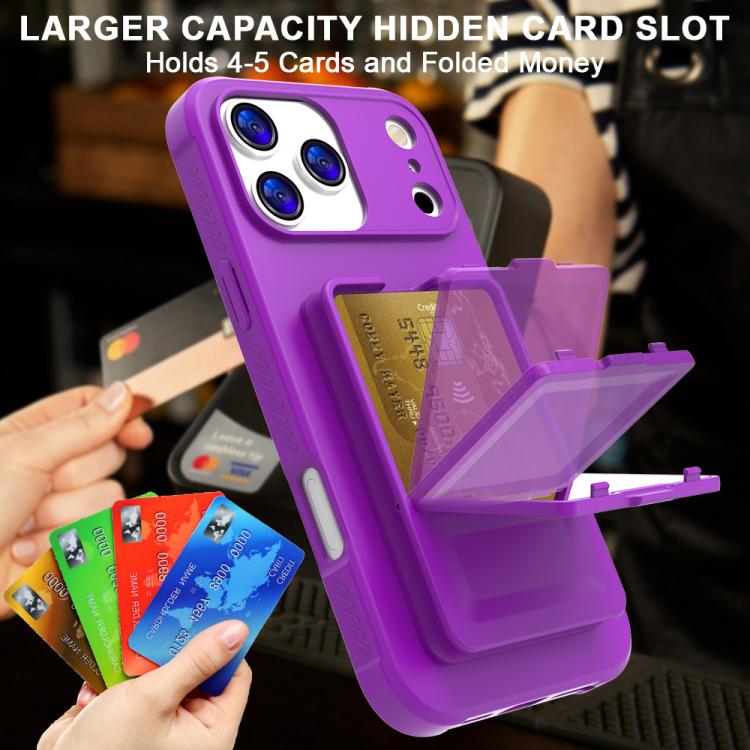 For iPhone 17 Pro Skin Feel TPU Hidden Mirror Card Bag Phone Case with Stand