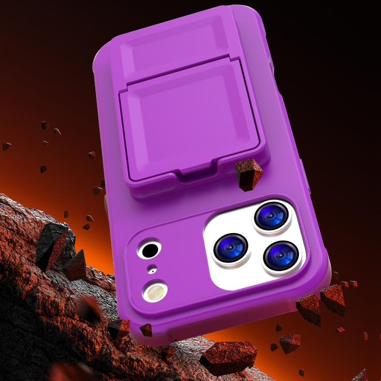 For iPhone 17 Pro Skin Feel TPU Hidden Mirror Card Bag Phone Case with Stand