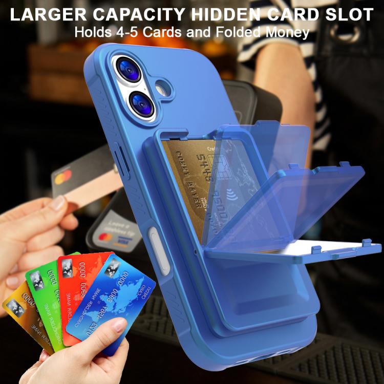 For iPhone 17 Skin Feel TPU Hidden Mirror Card Bag Phone Case with Stand