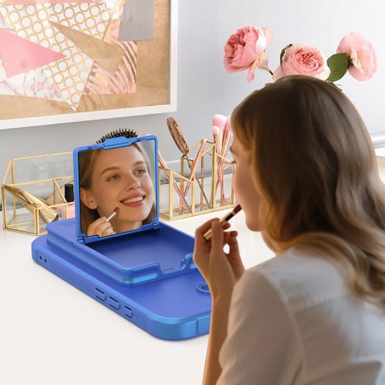 For iPhone 17 Skin Feel TPU Hidden Mirror Card Bag Phone Case with Stand