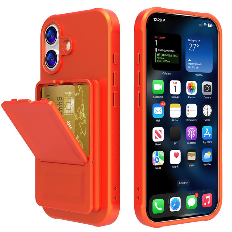 For iPhone 17 Skin Feel TPU Hidden Mirror Card Bag Phone Case with Stand