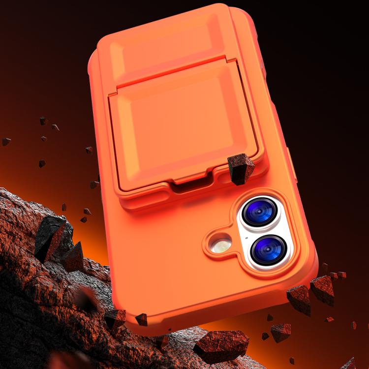 For iPhone 17 Skin Feel TPU Hidden Mirror Card Bag Phone Case with Stand