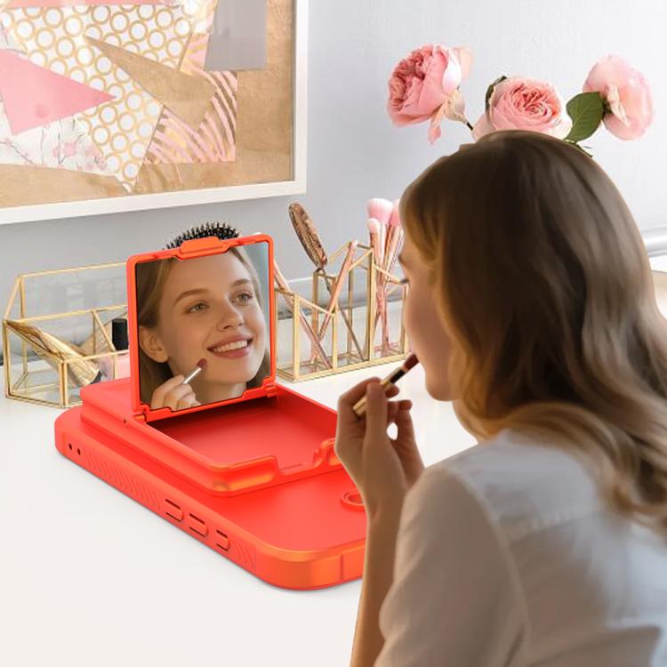 For iPhone 17 Skin Feel TPU Hidden Mirror Card Bag Phone Case with Stand
