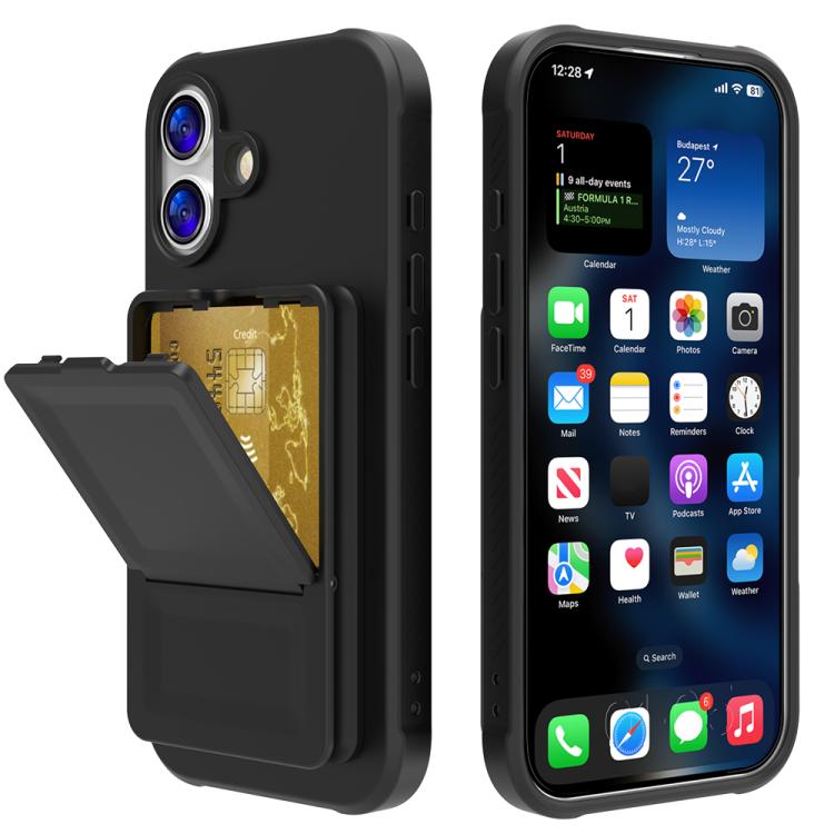 For iPhone 17 Skin Feel TPU Hidden Mirror Card Bag Phone Case with Stand