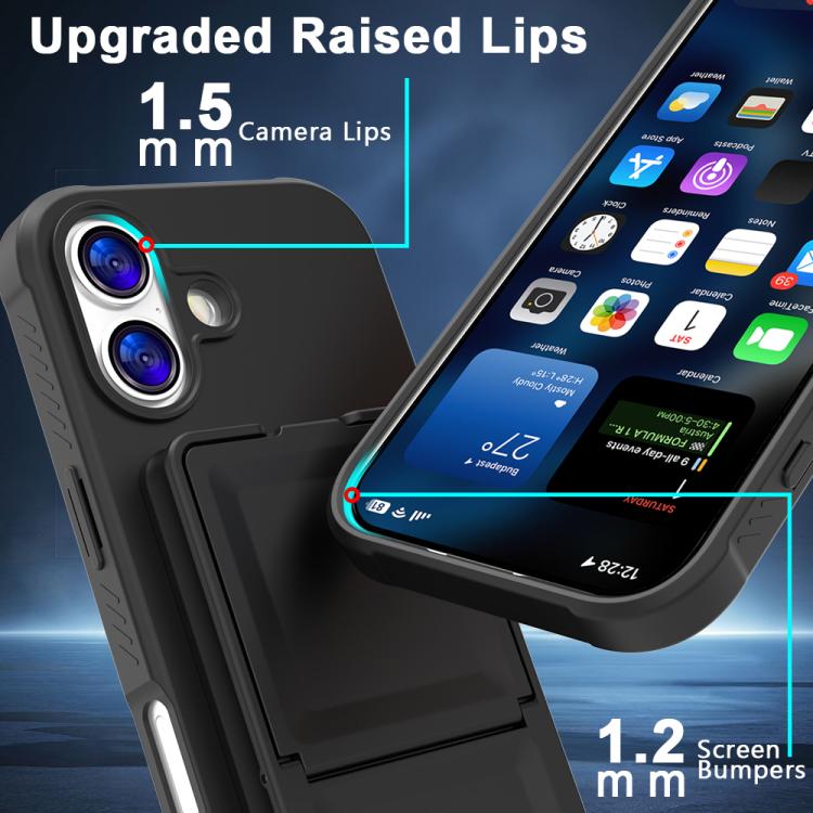 For iPhone 17 Skin Feel TPU Hidden Mirror Card Bag Phone Case with Stand