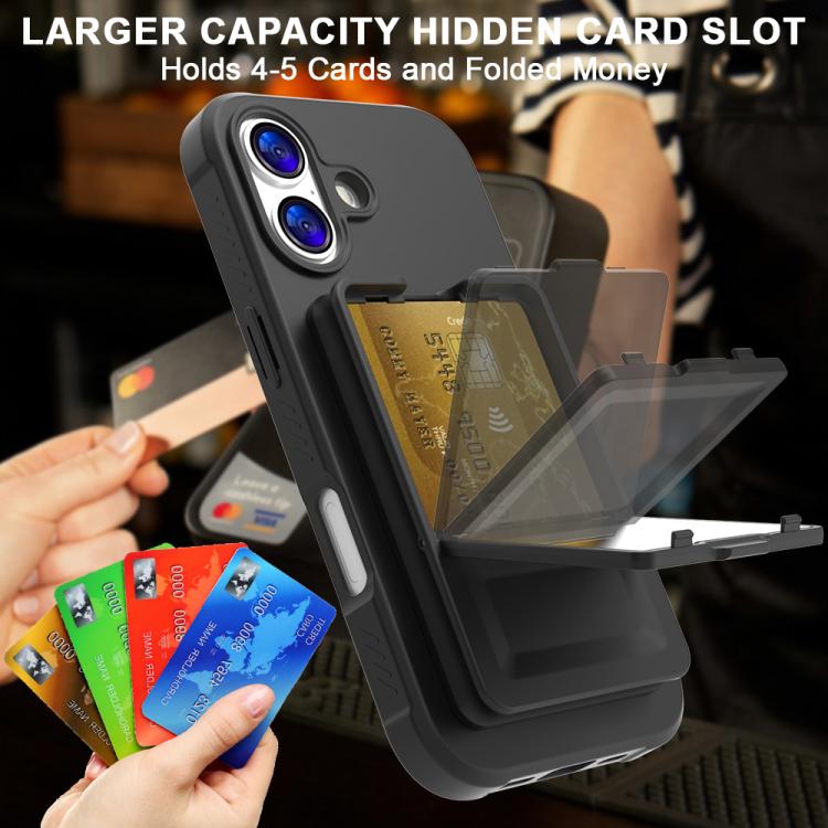 For iPhone 17 Skin Feel TPU Hidden Mirror Card Bag Phone Case with Stand