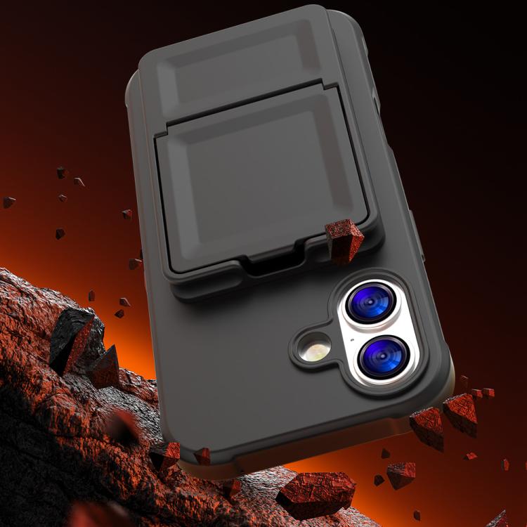 For iPhone 17 Skin Feel TPU Hidden Mirror Card Bag Phone Case with Stand