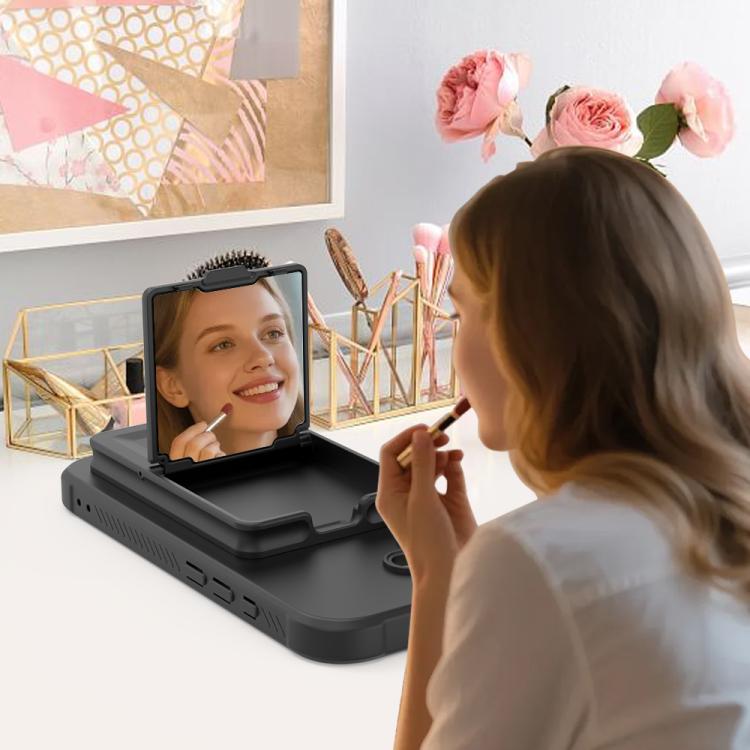 For iPhone 17 Skin Feel TPU Hidden Mirror Card Bag Phone Case with Stand