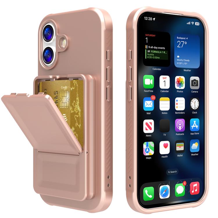 For iPhone 17 Skin Feel TPU Hidden Mirror Card Bag Phone Case with Stand